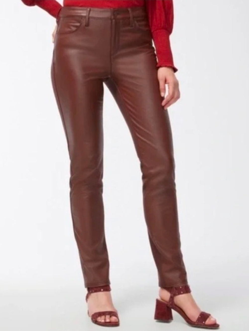 Chico's Faux Leather Front Ponte Back Slim Fit Pant